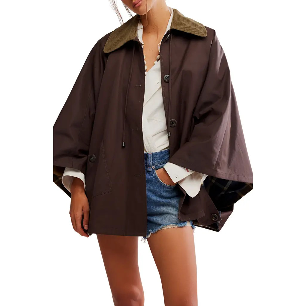 Free People Bailey Button-Up Cape in Italian Mocha at Nordstrom Rack, Size X-Small/small | Nordstrom Rack