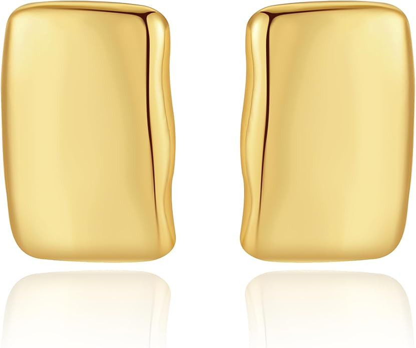 Chunky Gold Earrings - Trendy Drop Studs in Thick Oval, Geometric, Bow, Circle, Rectangle Shapes ... | Amazon (US)