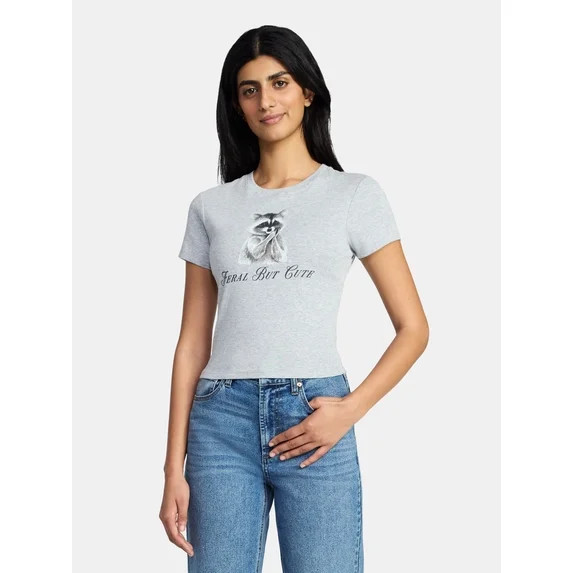 Feral But Cute Women's Graphic Baby Tee with Short Sleeves, Sizes XXS-XXL | Walmart (US)