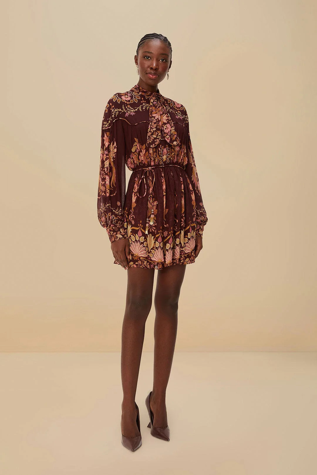 Burgundy Bella Knotted Neckline Mini Dress, BELLA BURGUNDY / XL | FarmRio (US)