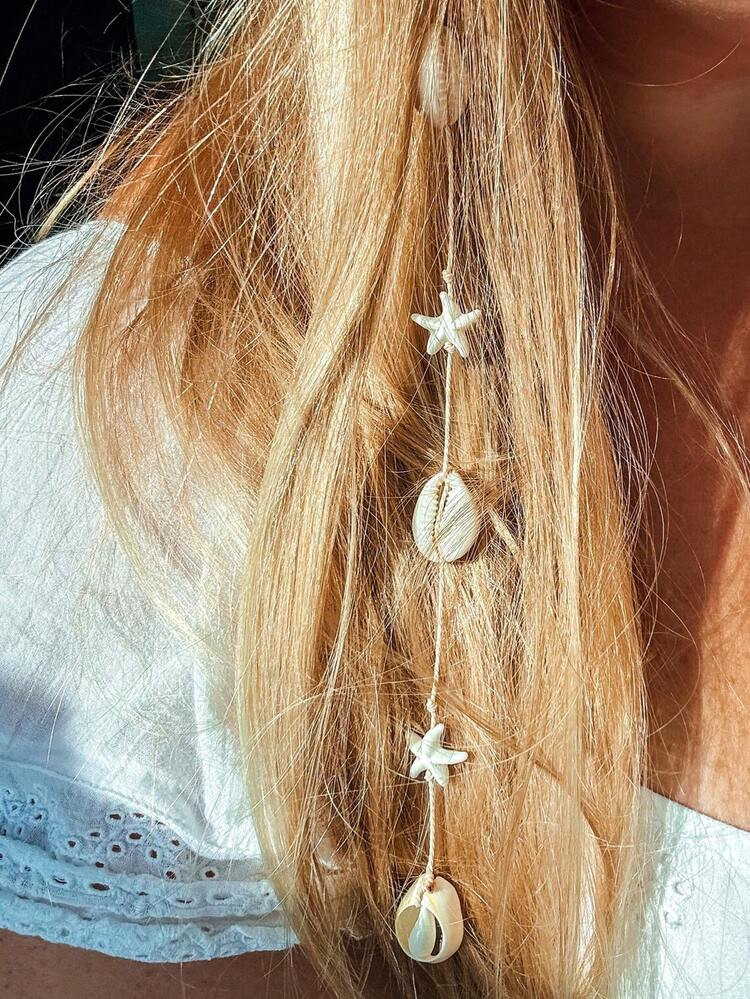 1pc Shell & Starfish Decorated Hair Clip With Tassel, Fashion Versatile, Suitable For Travel, Outdoor, Vacation, Beach, Summer Daily Wear, Handmade Hair Accessory, Head Accessories | SHEIN