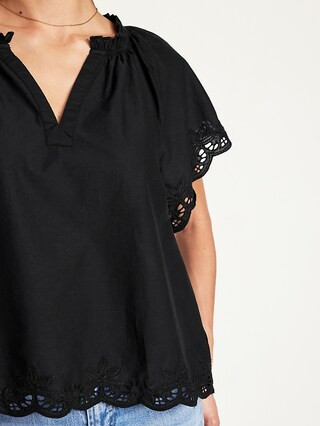 Embroidered Split-Neck Top | Old Navy (US)