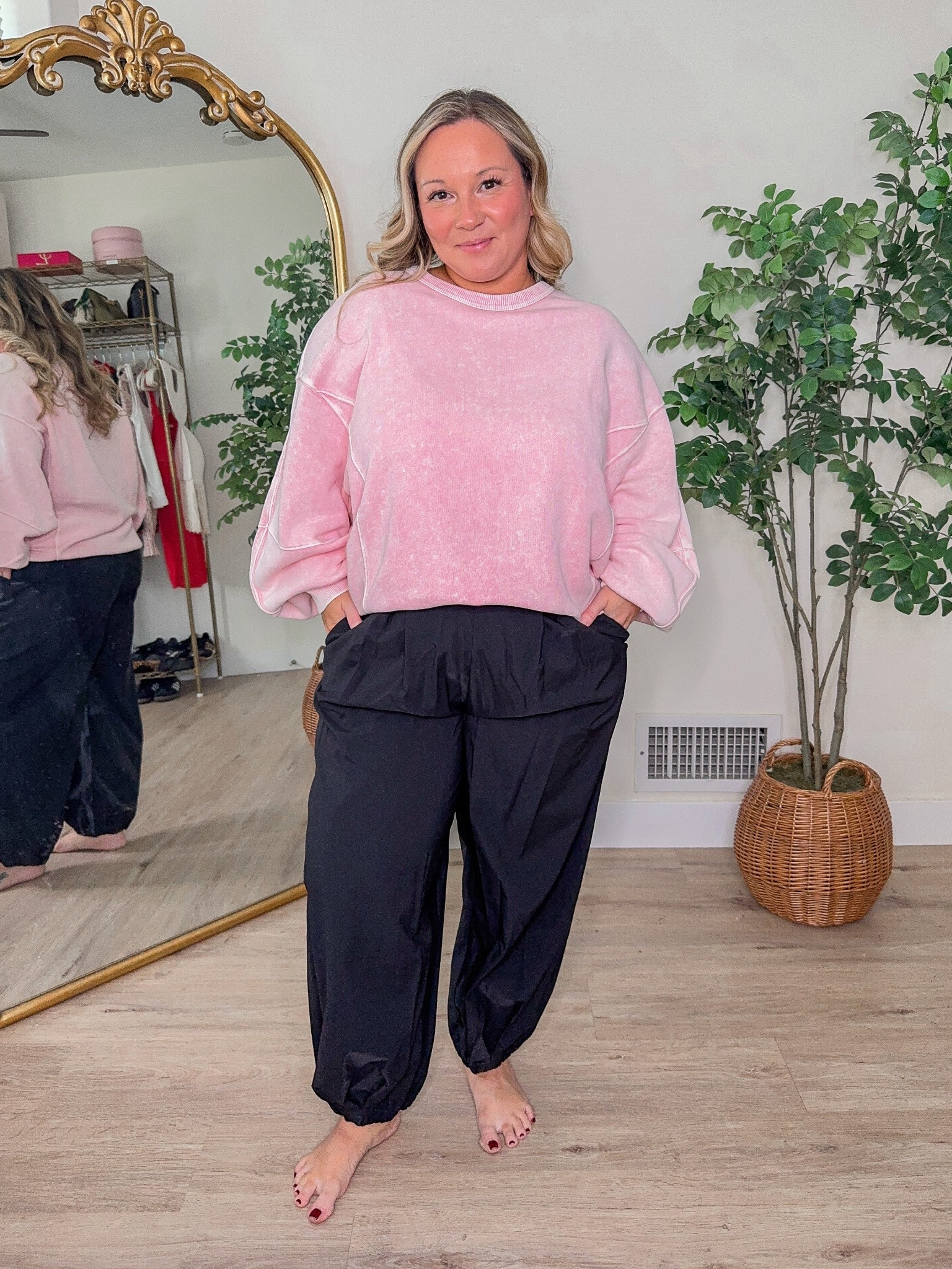 Casual spring outfit 
Sweatshirt size MEDIUM (size down!)
Balloon pants size MEDIUM SHORT (they are a windbreaker material FYI) 

Spring outfit, aerie, spring style, petite style, loungewear, mom style, spring trends, petite style, casual outfit 

#LTKPetite #LTKOver40 #LTKMidsize