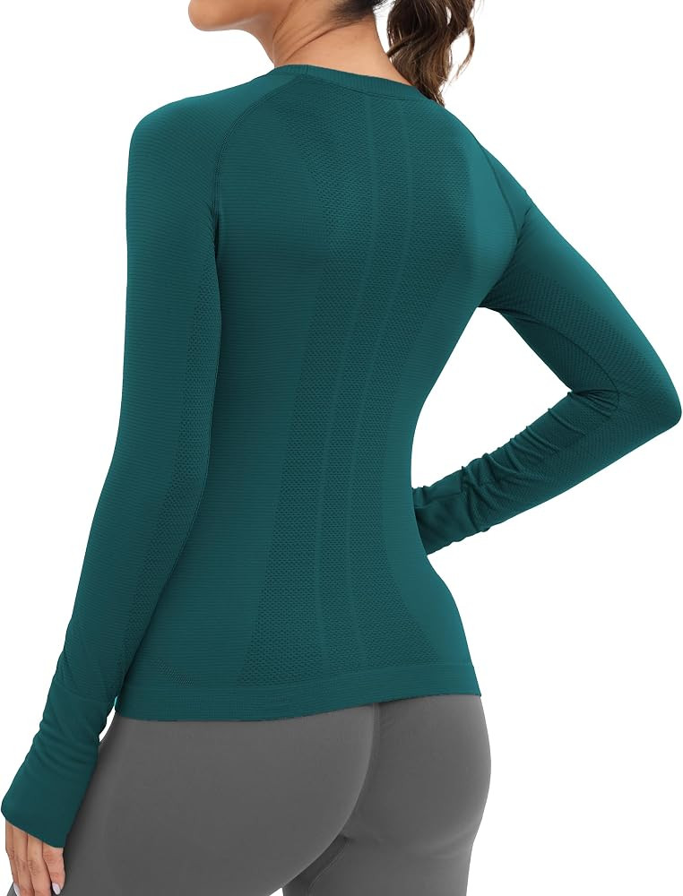 MathCat Workout Seamless Shirts for Women Long-Sleeved Yoga Running Breathable Thumb Holes Tops | Amazon (US)