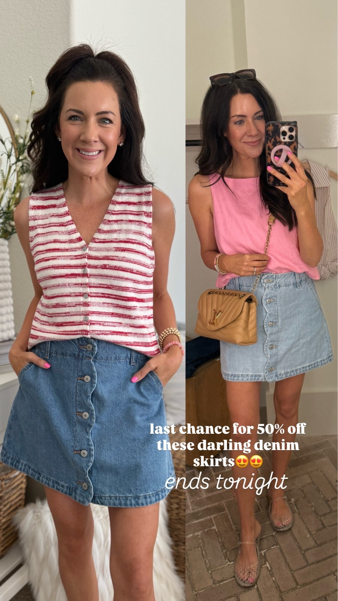 50%! OFF OLD NAVY ENDS TONIGHT
-denim skirt runs big, I’d go down 
Small in both tops

#LTKootd #LTKSeasonal #LTKSaleAlert