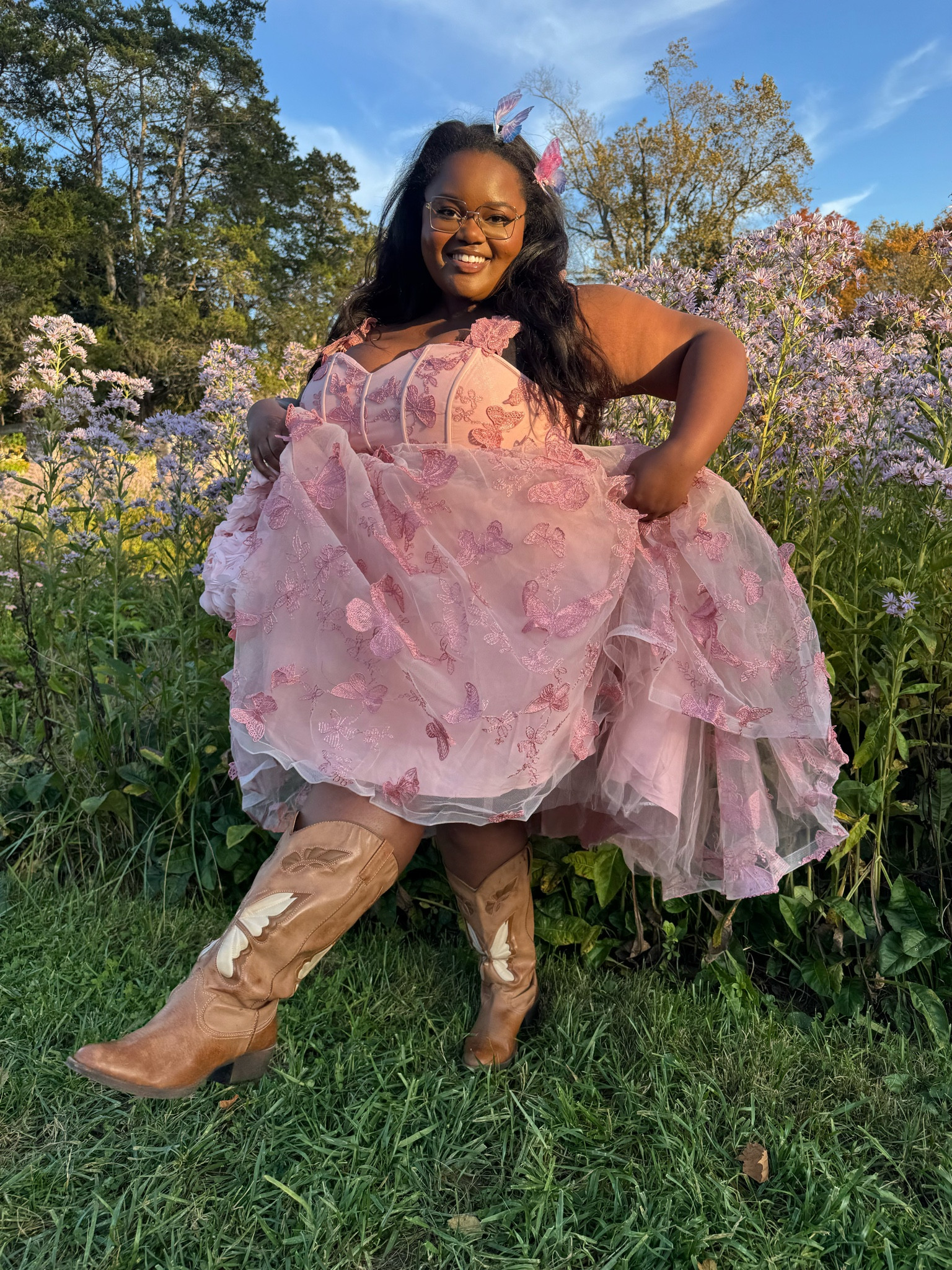 BUTTERFLY DREAMS DRESS AND WIDE CALF COWGIRL BOOTS! 

#LTKstyletip #LTKplussize