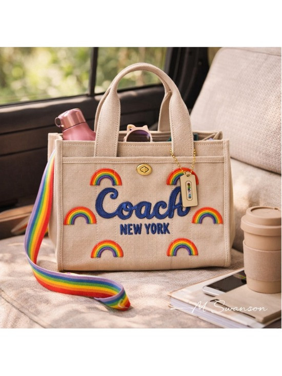 NEW Coach Rainbow Embroidered Canvas Cargo Tote 26 CBF52 Brass Dark Natural NWT | Poshmark