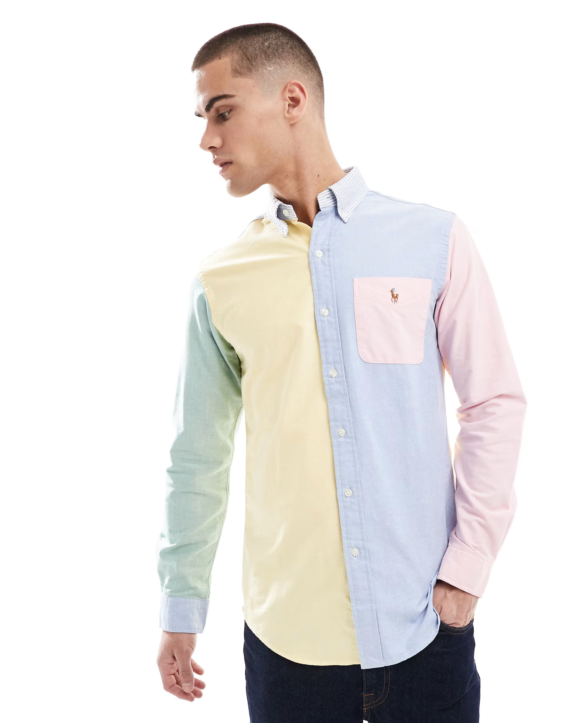 Polo Ralph Lauren icon logo color block oxford shirt in multi | ASOS (Global)