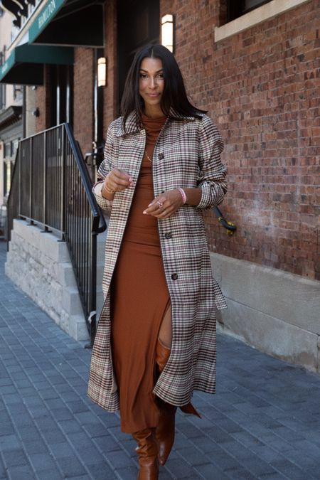 Fall dresses, midi, plaid jacket, trench, fall outfit, over the knees brown boots 

#LTKfindsunder100 #LTKover40 #LTKstyletip