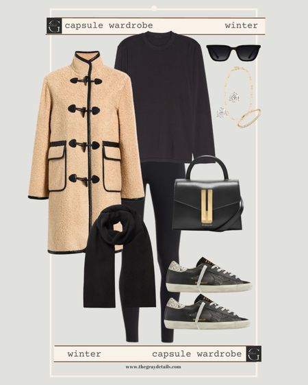 Winter capsule outfit, casual outfit, black leggings outfit, Sherpa coat, toggle coat

Skim tee
Black sneakers
Black leggings
Toggle coat

#LTKstyletip #LTKFind #LTKtravel