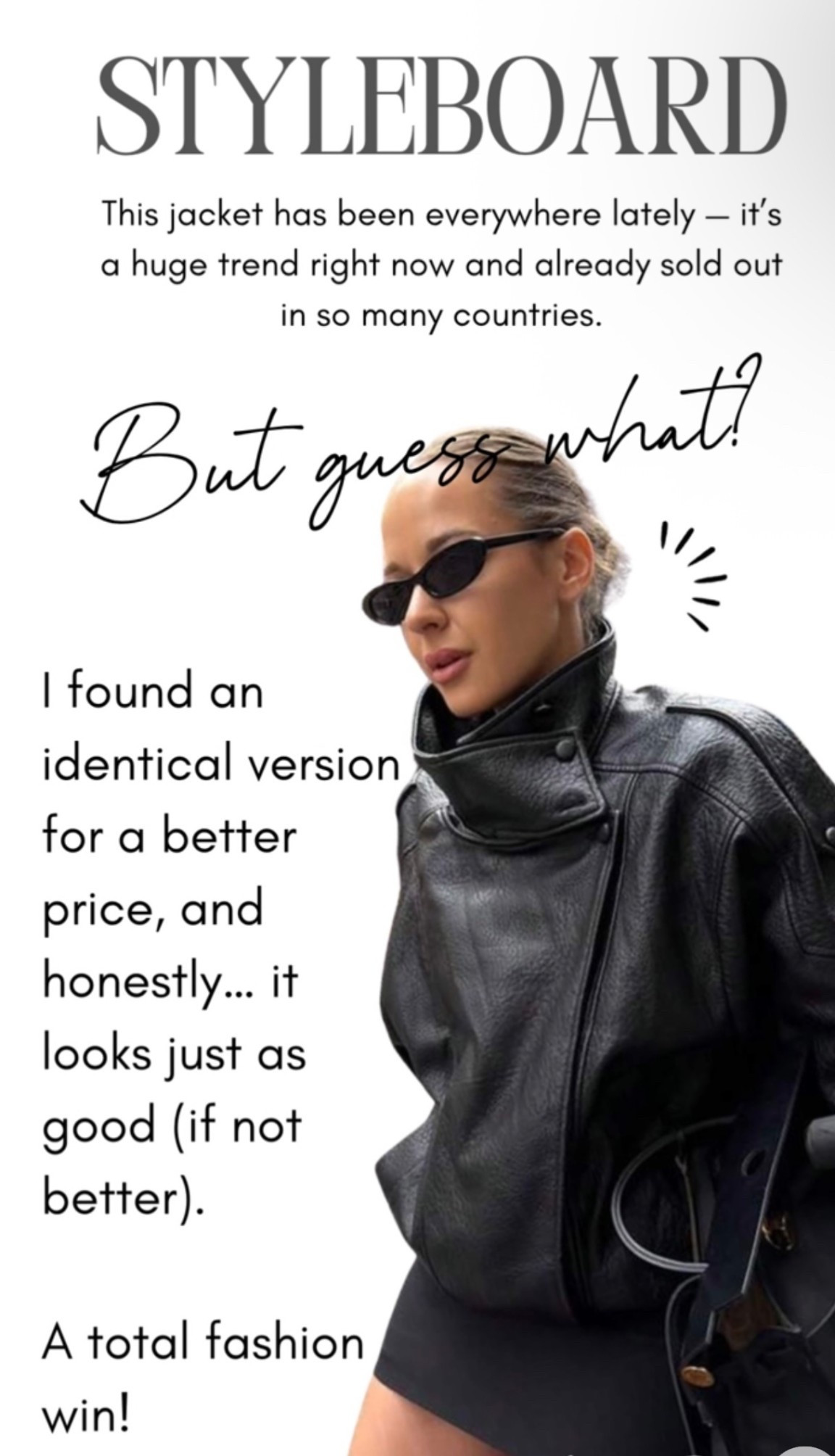 This jacket has been everywhere lately… and for good reason 🖤✨

It’s one of those statement pieces that instantly elevates any outfit — structured, chic, and effortlessly cool. And yes… it’s been selling out everywhere.

But I found an inspired version that gives the same look for a better price — and honestly, it looks just as good 🤍

Perfect for styling with boots, minis, or layering for that edgy, elevated vibe.

A true fashion win ✨ Everything is linked in my LTK!

#LTKStyle #LTKFinds #FallFashion #LeatherJacket #StreetStyle #EffortlessStyle

#LTKSaleAlert #LTKOver40 #LTKootd