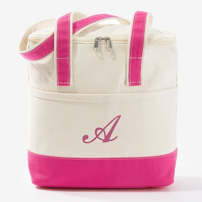 Personalization Mall Embroidered Initial Canvas Cooler Bag, Pink - A | Target