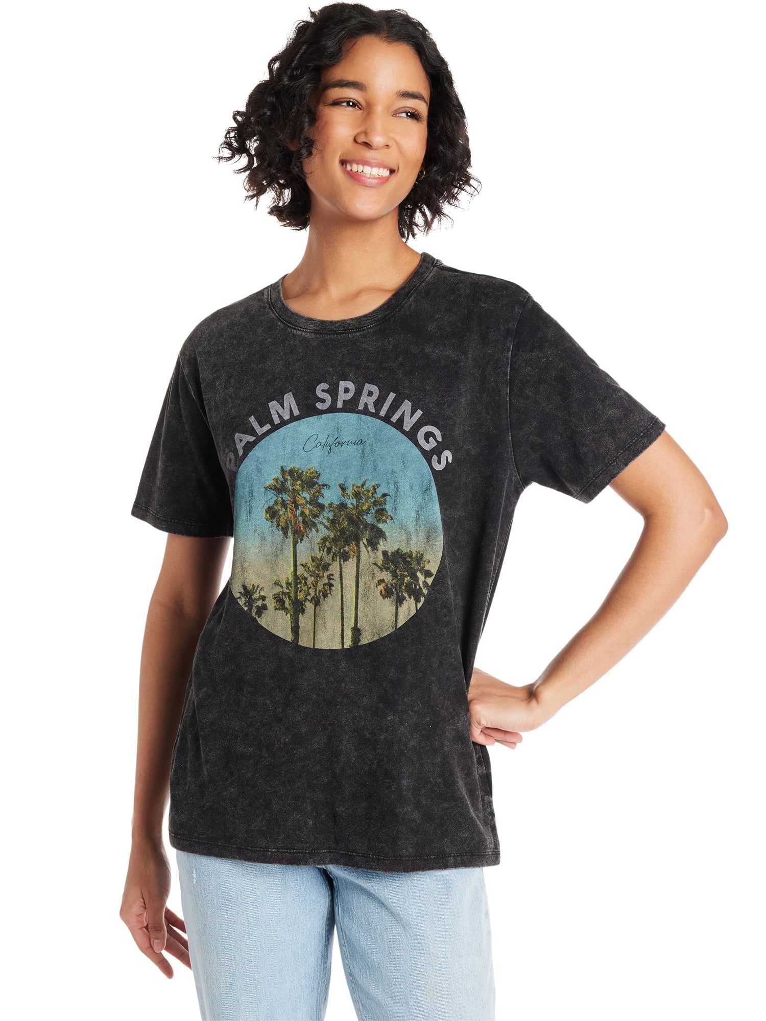 Time and Tru Women’s Palm Springs Graphic Tee with Short Sleeves, Sizes XS-XXXL | Walmart (US)