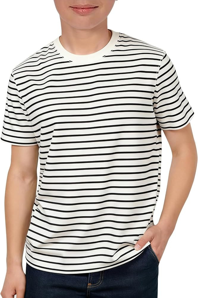 Boys Striped T Shirts Kids Fashion Crewneck Short Sleeve Loose Summer Tees Tops 5-14 Years | Amazon (US)