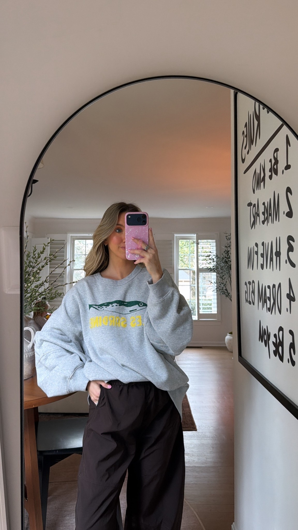 Size large in sweatshirt (super oversized but I like it like that!)
Size small in barrel pants 

#LTKmomlife #LTKootd