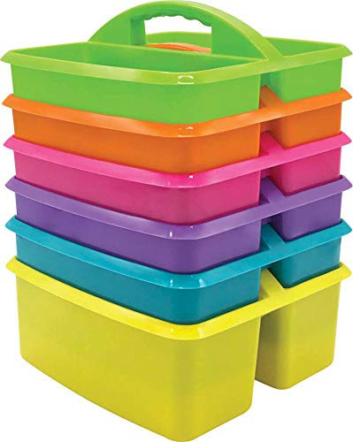 Teacher Created Resources Assorted Bright Colors Portable Plastic Storage Caddy 6-Pack for Classrooms, Kids Room, and Office Organization, (Lime, Orange, Pink, Purple, Teal, and Yellow) 3 Compartment | Amazon (US)