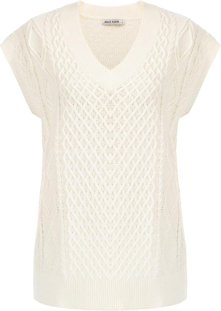 GRACE KARIN Women's Oversized V Neck Pullover Sweater Vest Casual Knitted Top | Amazon (US)