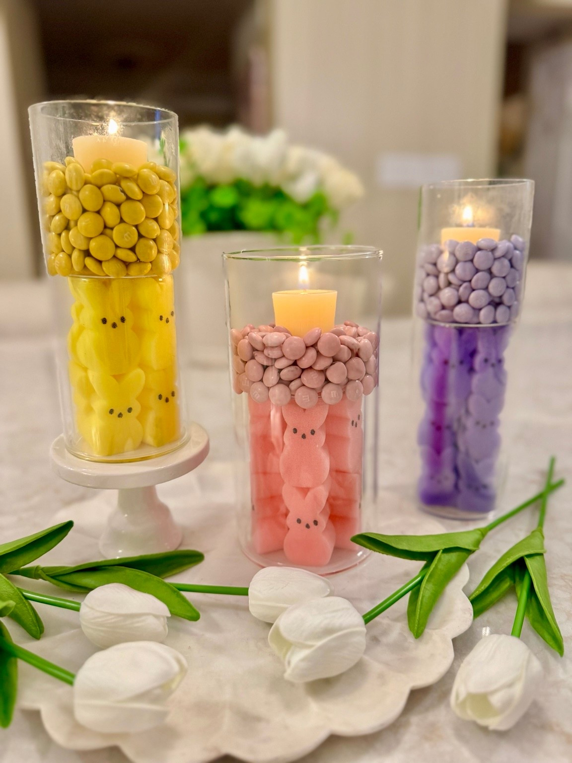 Spring sweetness meets cozy glow 🐰✨ These darling bunny candle holders are the easiest way to elevate your Easter décor—just layer your favorite pastel candies and peeps for a soft, chic centerpiece that looks straight out of a boutique.

Perfect for brunch tables, kitchen islands, or gifting—because cute + simple is always a win 💛💗💜

#LTKSpring #LTKHomeDecor #EasterDecor #PastelAesthetic #CenterpieceInspo #SpringStyling #PeepsDecor #CandyDecor #HomeStyling #LTKSeasonal

#LTKHome