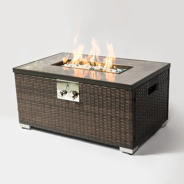Outdoor Rattan 40,000BTU Propane Gas Fire Pit Table | Bed Bath & Beyond