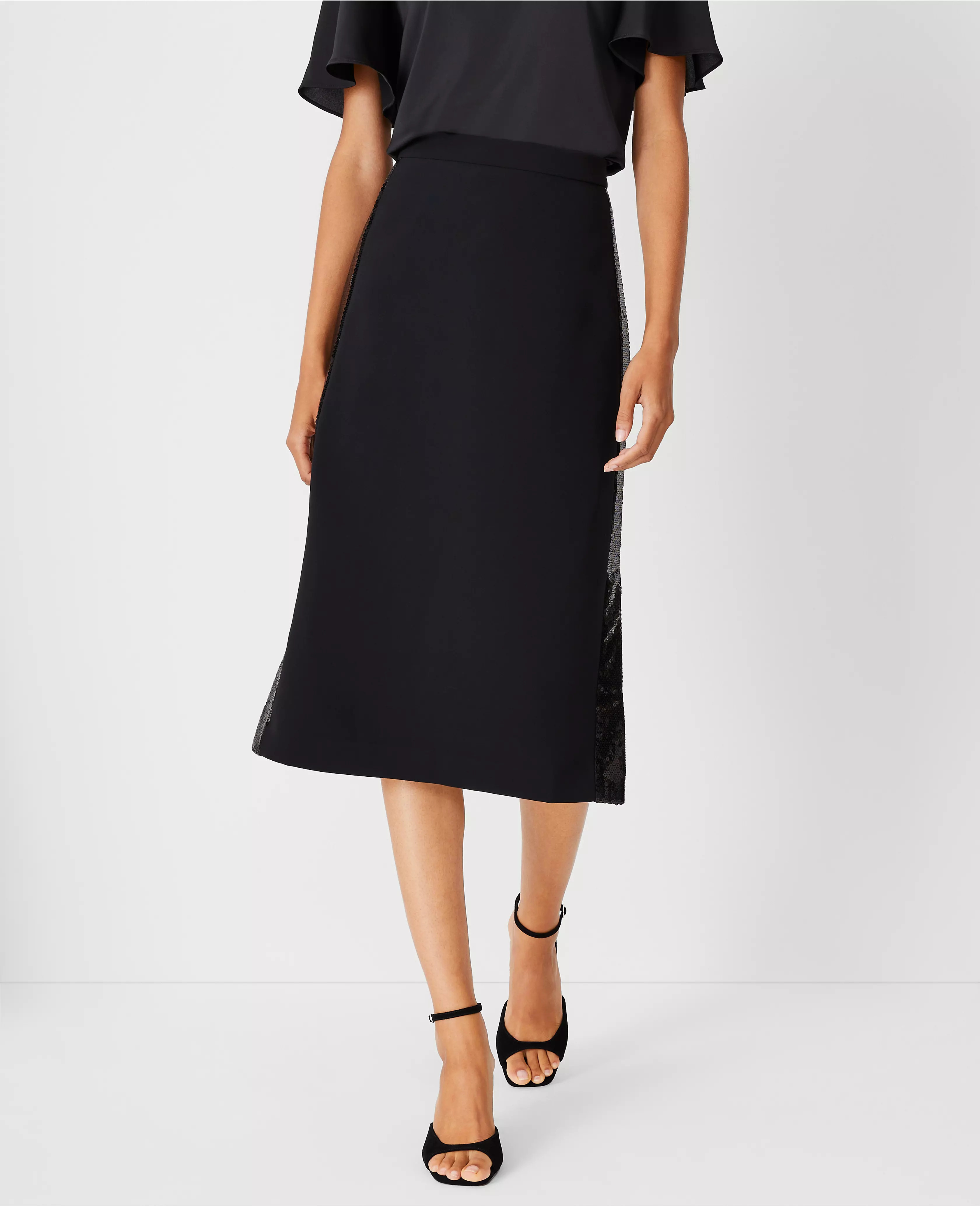 Sequin Paneled Side Slit Midi Skirt | Ann Taylor (US)