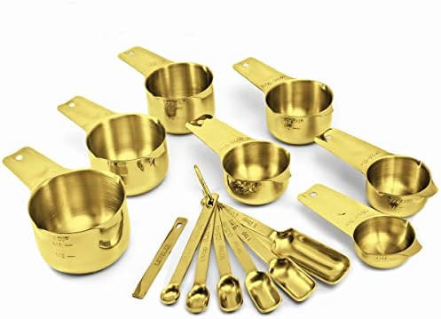 Amazon.com: 2lbDepot Gold Measuring Cups & Spoons Set of 14, Premium Stainless Steel Metal, 7 Acc... | Amazon (US)