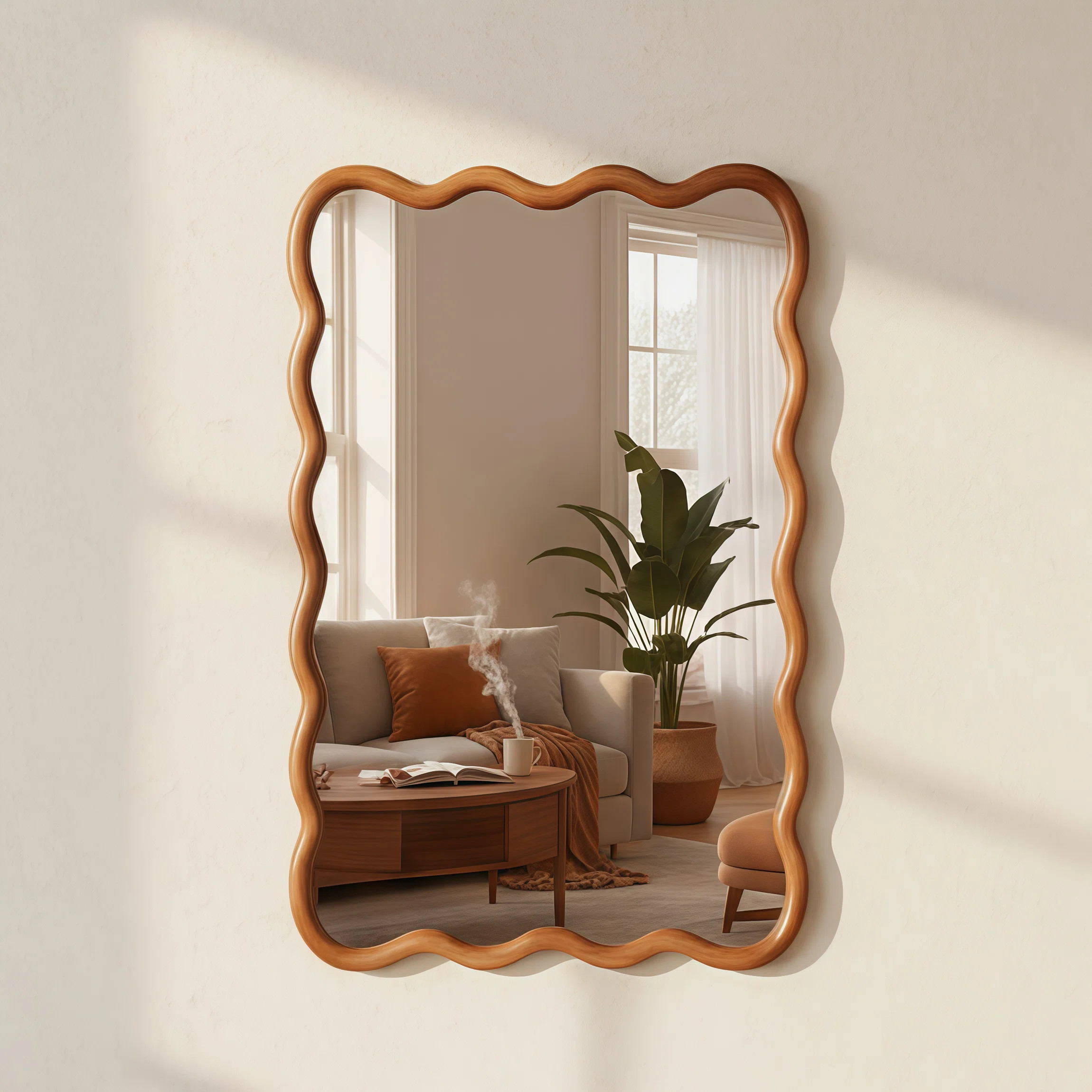 24"x36" Yellowish Brown Wavy Rectangle Solid Wood Frame Decorative Mirror for Chic Spaces | Wayfair North America