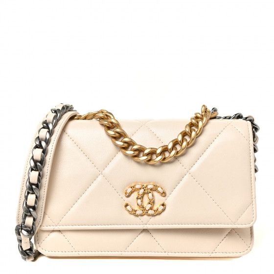 CHANEL Goatskin Quilted Chanel 19 Wallet On Chain WOC White | FASHIONPHILE | Fashionphile