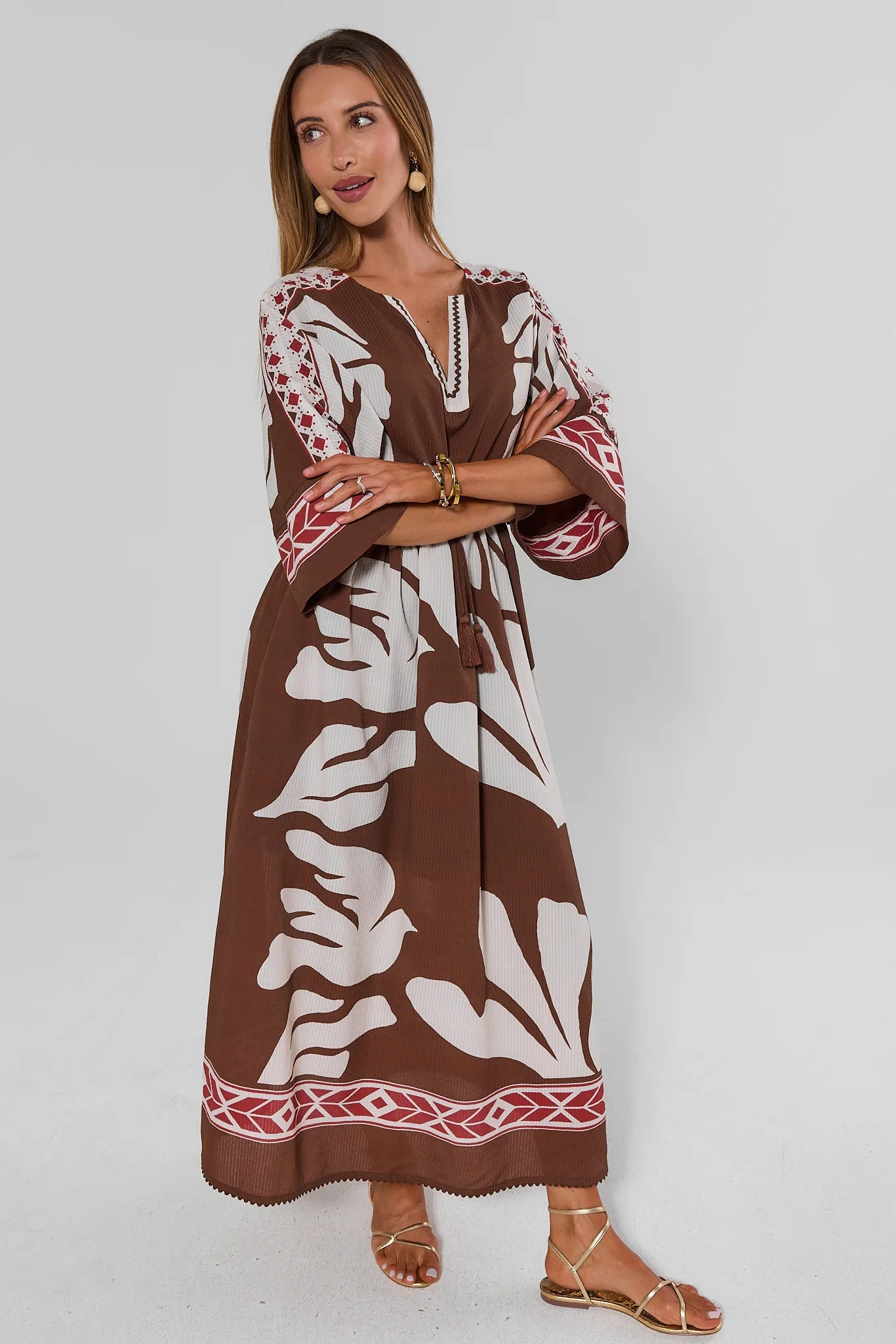 Brown Palm Print Maxi Dress | Avara