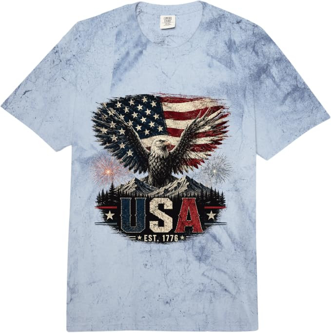 USA Est. 1776 Patriotic Eagle Design Comfort Colors Adult Heavyweight T-Shirt | Amazon (US)
