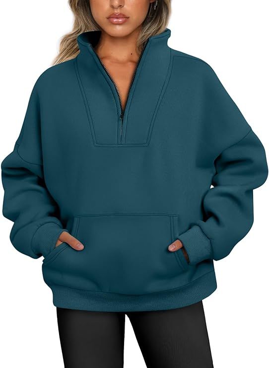 Trendy Queen Sweatshirts Half Zip Pullover Quarter Zip Oversized Sweaters Fall Outfits 2023 Y2K W... | Amazon (US)