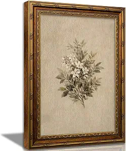 GarrbGrrl Vintage Framed Textured Painting Neutral White Floral Wall Art | Amazon (US)