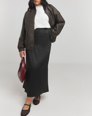 Black Satin Maxi Skirt | Simply Be (UK)