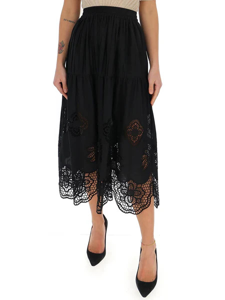 See By Chloé Broderie Anglaise High Waisted Skirt | Cettire Global