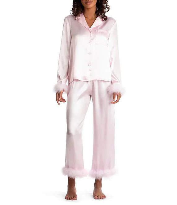 In Bloom by Jonquil Faux Maribou Trim Long Sleeve Satin Pajama Set | Dillard's | Dillard's