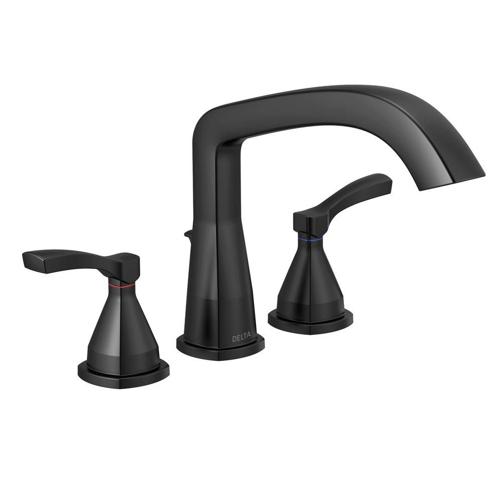 Delta Stryke 2-Handle Deck Mount Roman Tub Faucet Trim Kit in Matte Black (Valve Not Included) T2... | The Home Depot