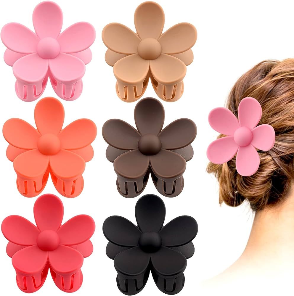 6 Pack 3 Inch Flower Claw Clips , Large Flower Hair Claw Clips for Women Thin Thick Curly Hair,Bi... | Amazon (US)