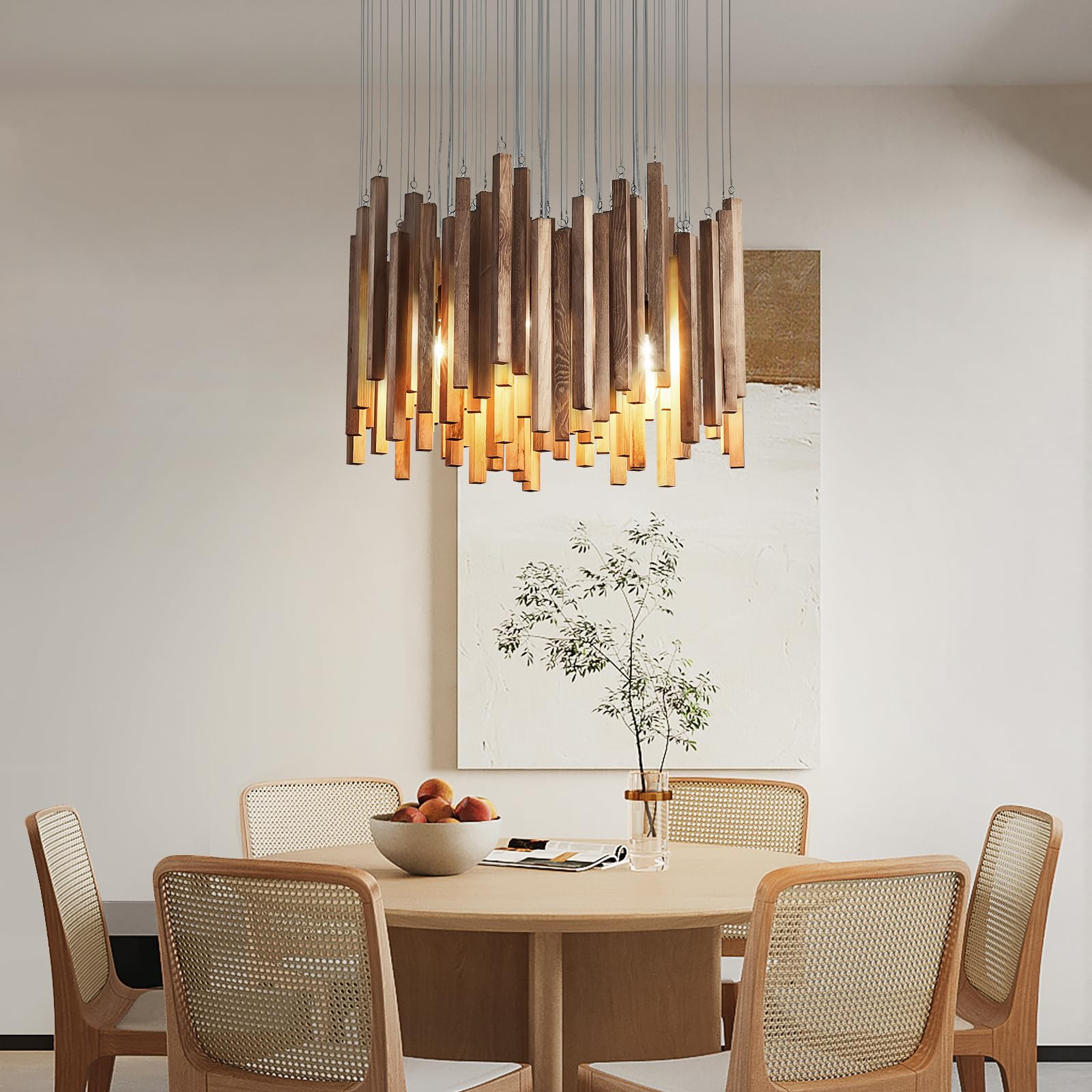 8 Light Farmhouse Wood High Ceiling Chandelier Rustic Large Ceiling Light Fixture Hanging Pendat Light for Dining Room Living Room Foyer Staircases Kitchen Island. | Amazon (US)