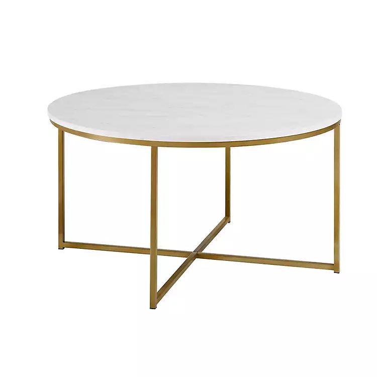 White Faux Marble & Gold X-Base Coffee Table | Kirkland's Home