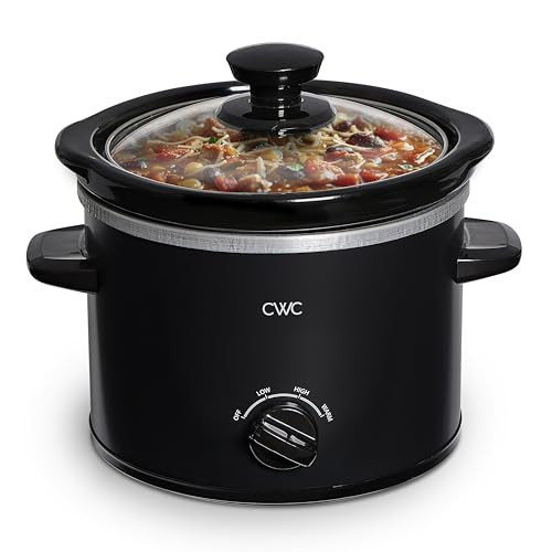 COOK WITH COLOR 2QT Mini Electric Round Slow Cooker - Adjustable Settings, Removable Stoneware Pot, Tempered Glass Lid, Dishwasher Safe, Cool-Touch Side Handles, Black | Amazon (US)