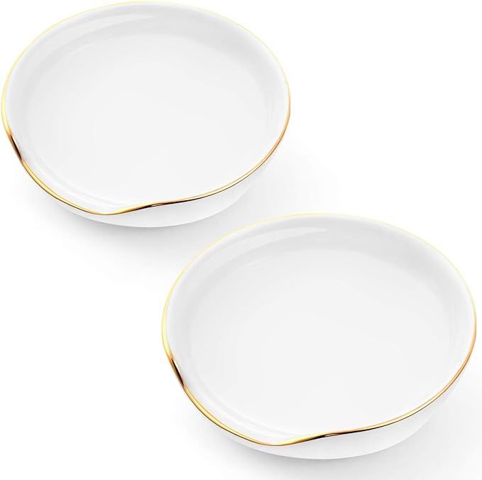 2 Pieces Gold Trim Ceramic Spoon Rest White Spoon Holder for Kitchen Stove Dining Table | Amazon (US)