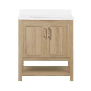 Vegas 30 in. W x 19 in. D x 34.5 in. H Bath Vanity in White Oak with White Engineered Stone Vanit... | The Home Depot
