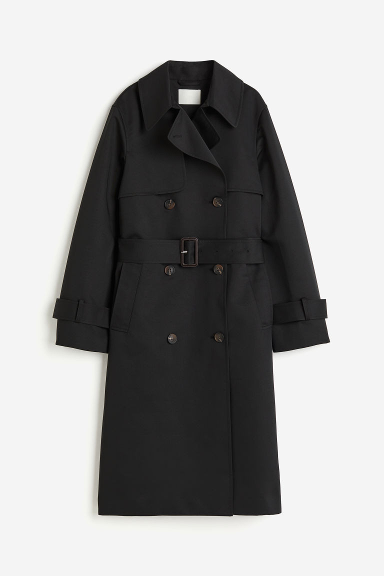 H & M - Double-breasted twill trench coat - Black | H&M (UK, MY, IN, SG, PH, TW, HK)