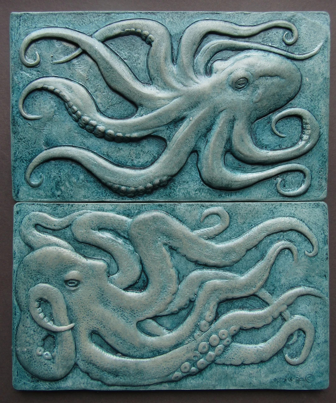 Octopus Pair Waterproof Concrete Wall Sculpture Relief Tiles - Etsy | Etsy (US)