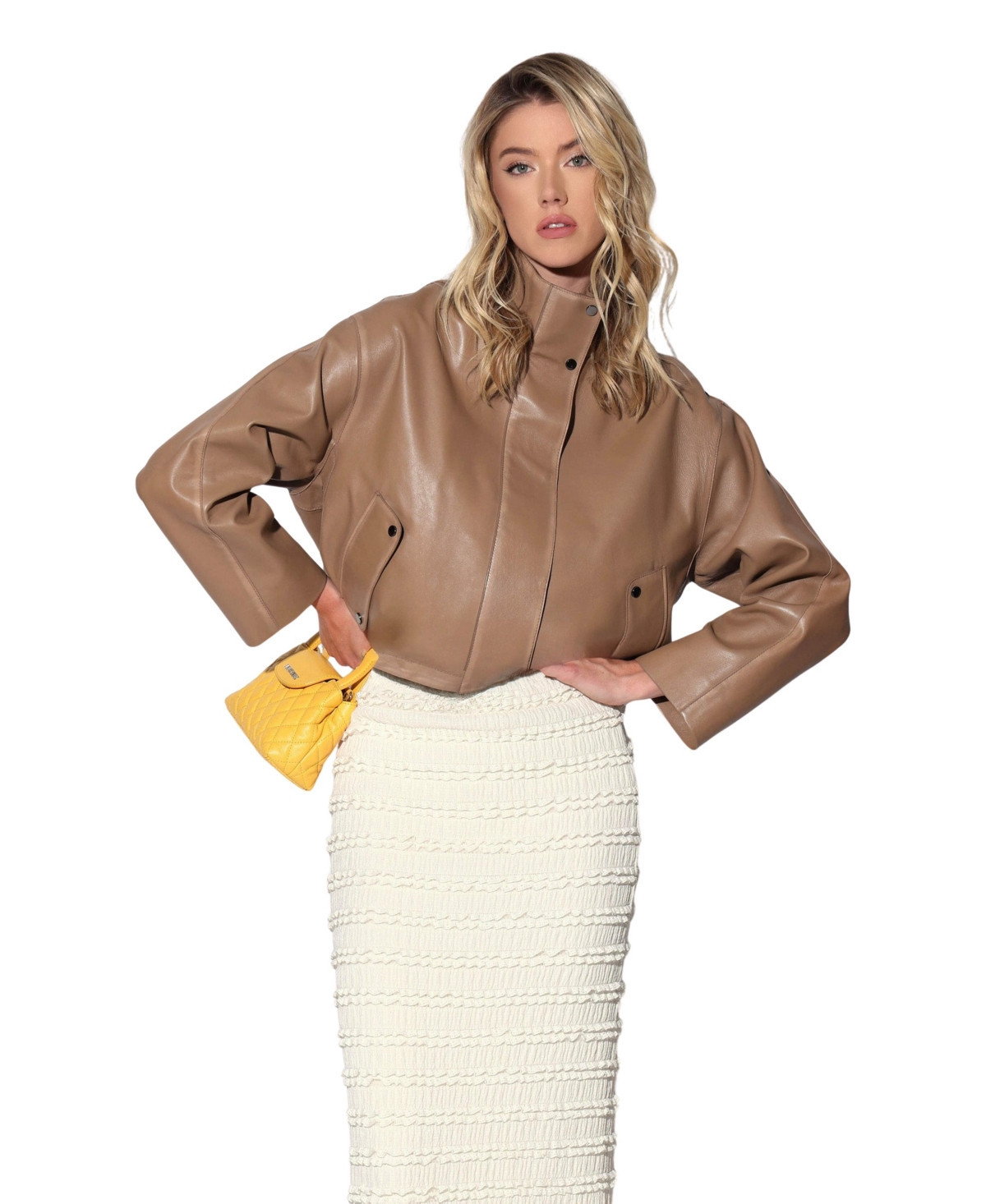 Walter Baker Women's Roman Funnel-Neck Lamb Leather Jacket - Brown | Macy's