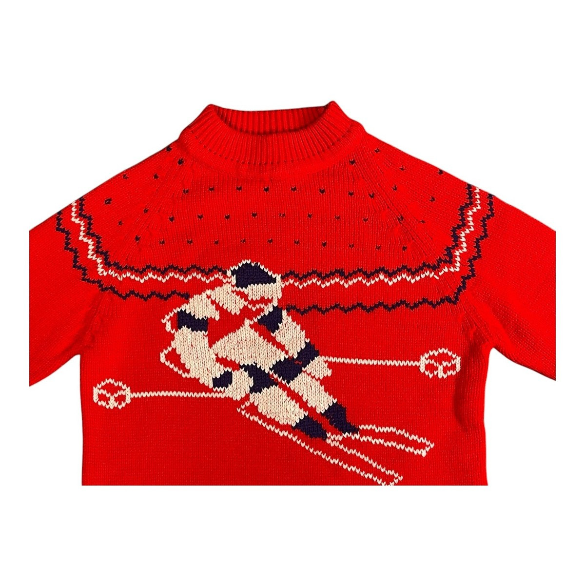Vintage Red Skier Sweater Size 36 Knit Acrylic Korea Winter Sports Fair Isle | eBay US