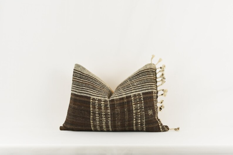 Brown Pom Pom Wool Pillow | Etsy (US)