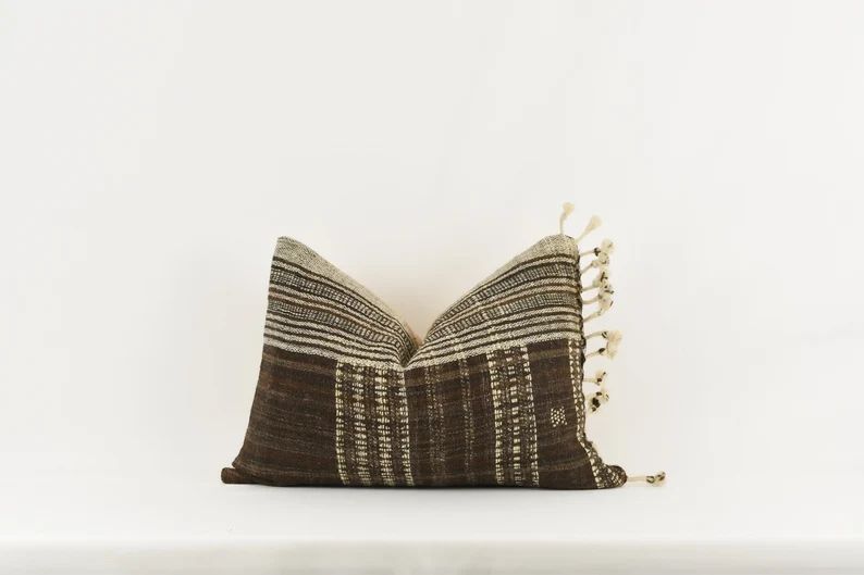 Brown Pom Pom Wool Pillow | Etsy (US)
