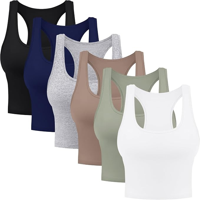 6 Pieces Basic Cotton Crop Tank Tops Sleeveless Racerback Sports Tops Workout Yoga Crop Tops for ... | Amazon (US)