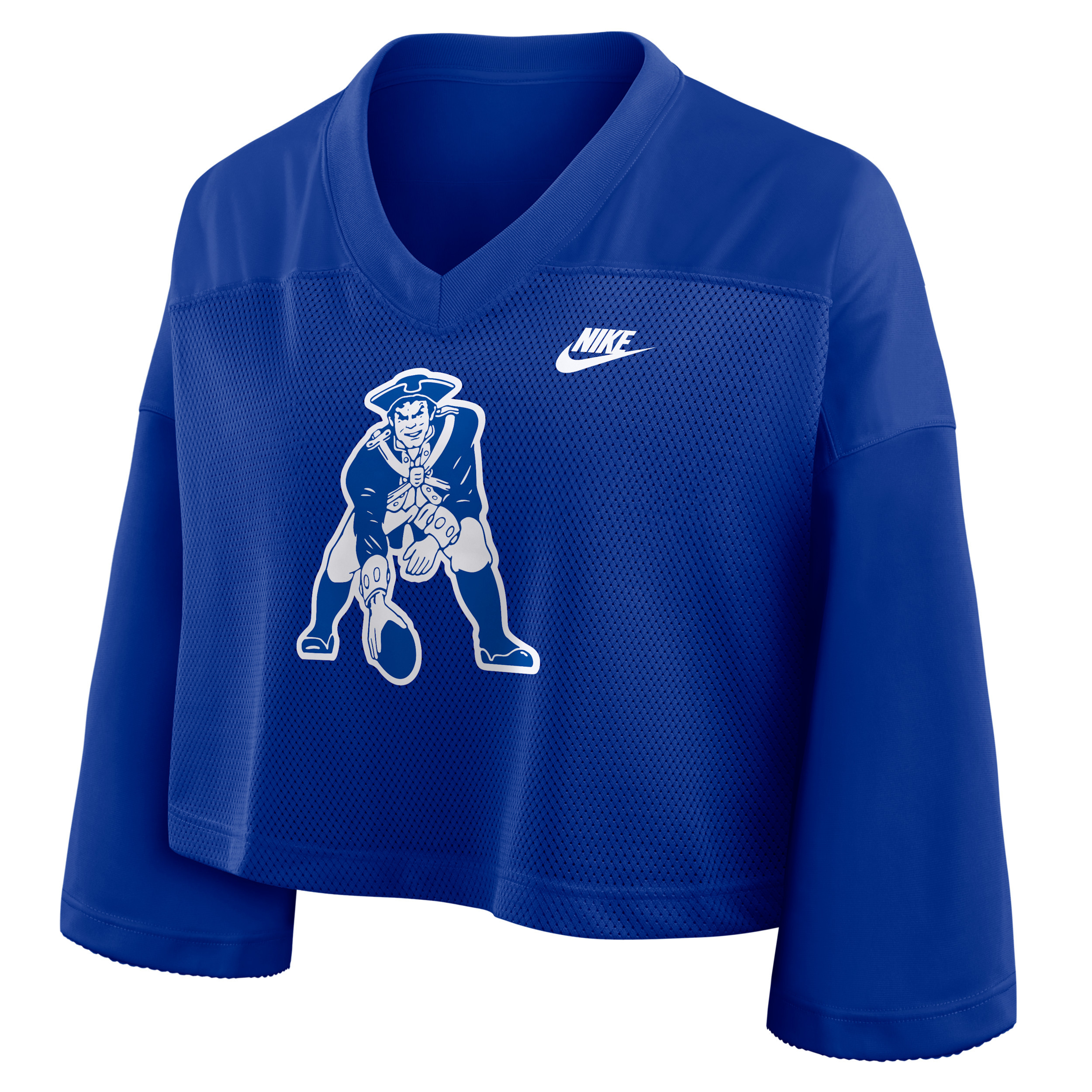 New England Patriots Rewind Fashion Nike Women's Dri-FIT NFL Cropped Jersey in Blue | 03O34DA8KV-7ZM | Nike (US)