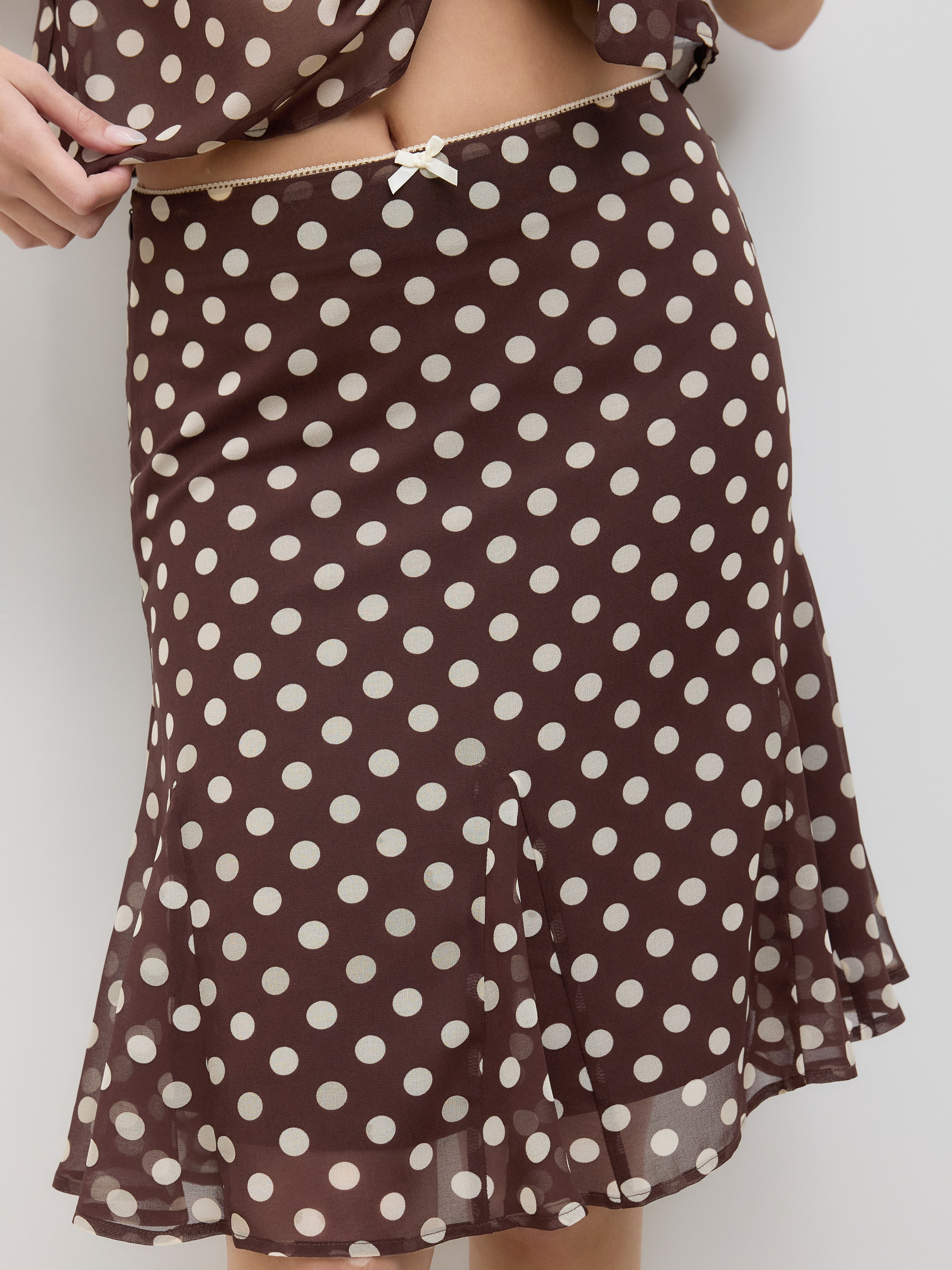 Mesh Low Rise Polka Dot Bowknot Mermaid Skirt | Cider